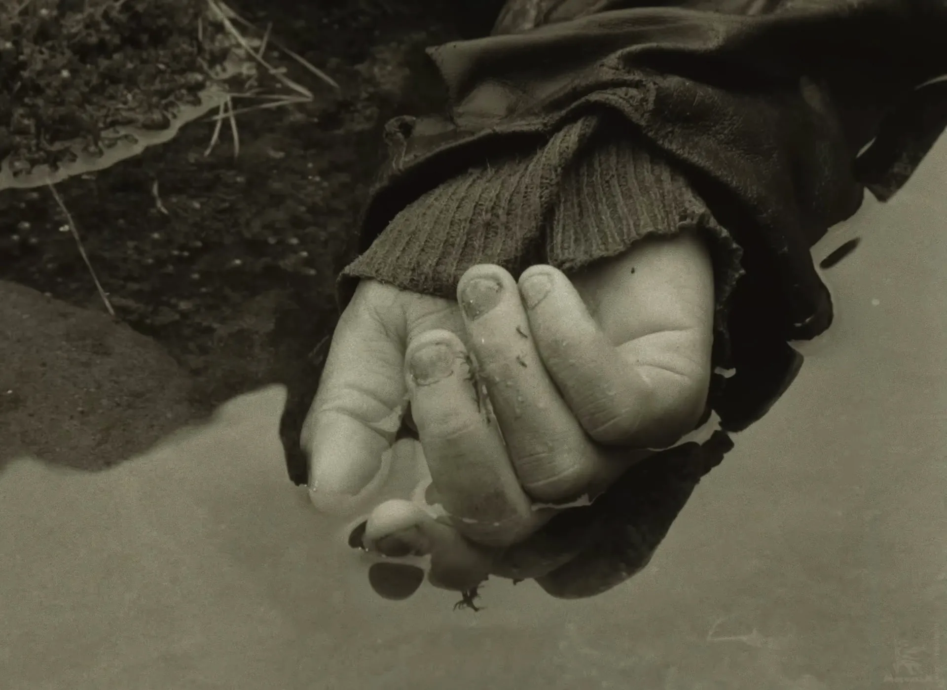 The sleeping Stalker’s hand resting in the water at the end of the tracking shot.