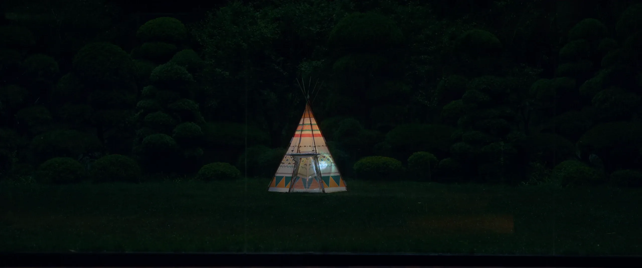 Da-song’s teepee on the lawn in the rain